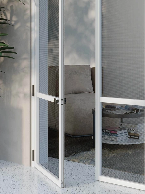 Zanzariera Battente a 2 ante large in alluminio con maniglia di Pronema