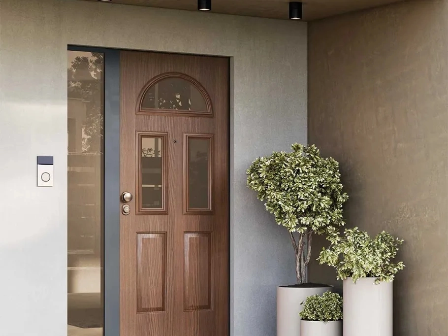 Porta blindata Regular Bellatrix K in alluminio sublimato Ciliegio di Bertolotto