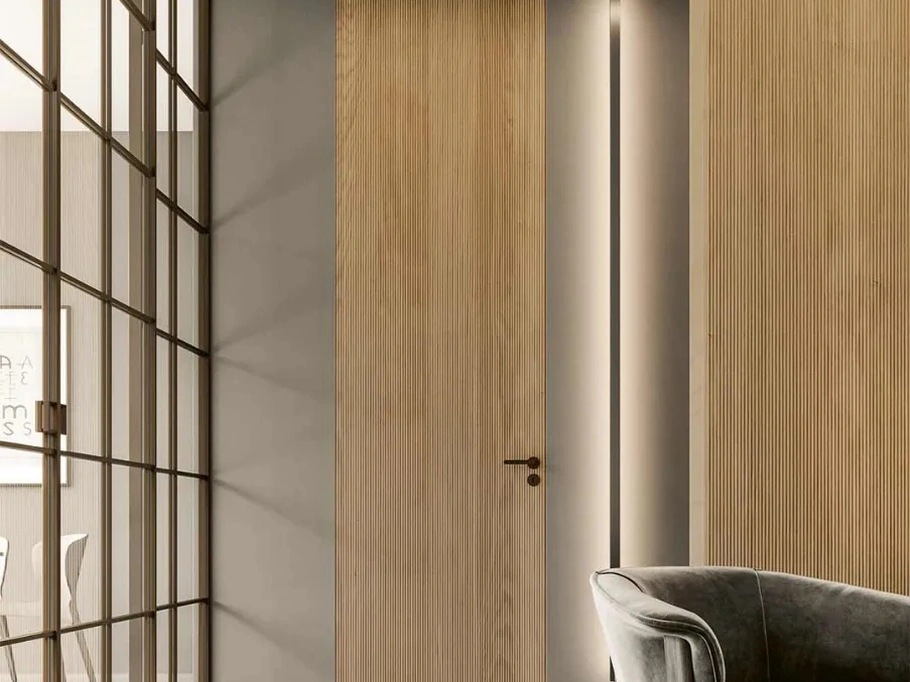 Porta a filo muro per interni Millerighe in rovere di Bertolotto